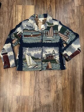 Vintage NWT Daniel K Lighthouse Fishing Tapestry Jacket XL